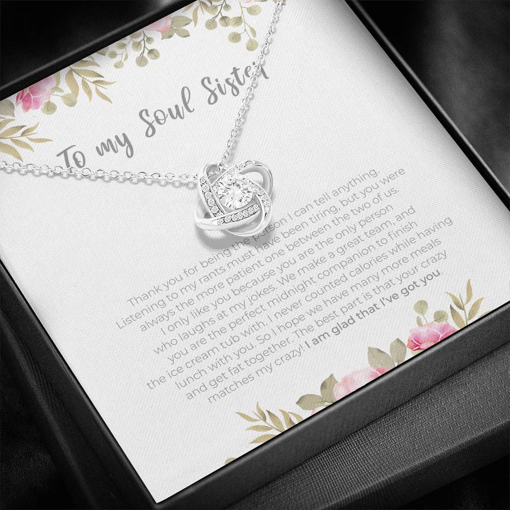 Personalized To my Soul Sister Necklace for Her Valentines Birthday Gift Love Knot Necklace for Women with Message  Card