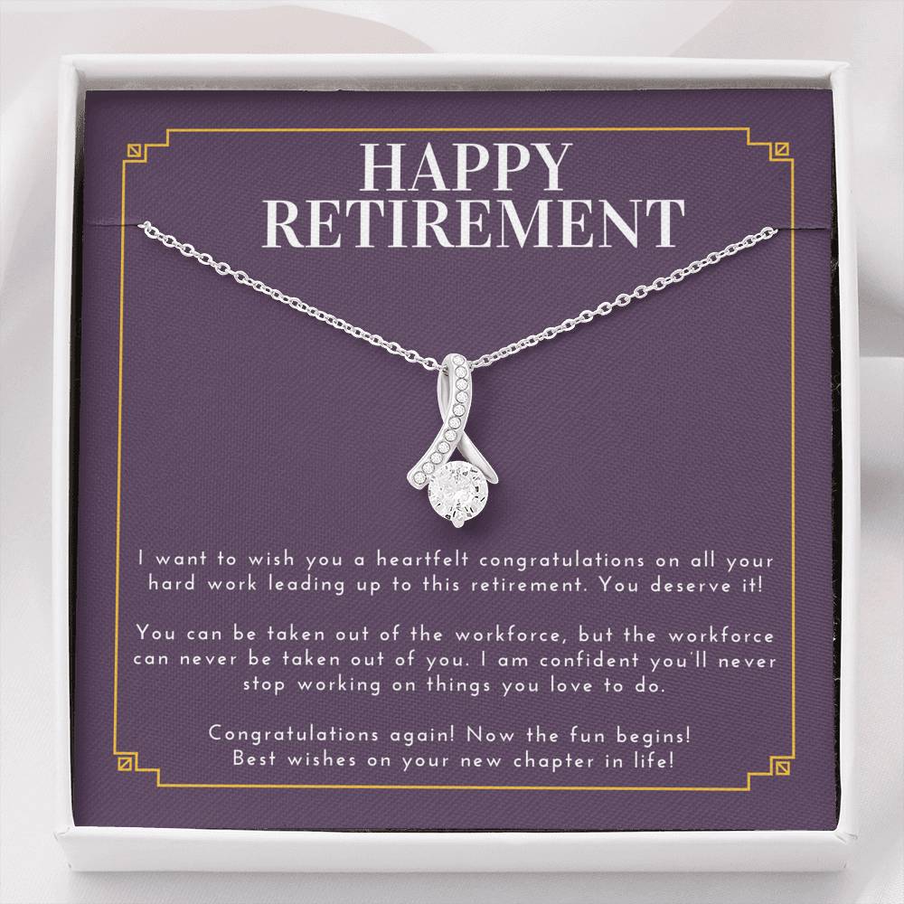 Personalized Necklace Gift For Women Petite Ribbon Pendent For Boss Colleague Employee On Retirement Ceremony