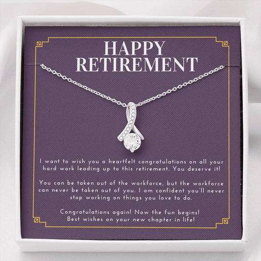 Personalized Necklace Gift For Women Petite Ribbon Pendent For Boss Colleague Employee On Retirement Ceremony