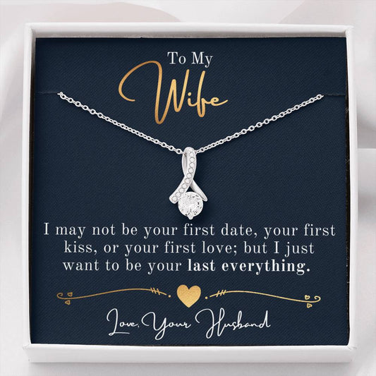 Personalized Necklace, Ribbon Necklace, Valentine Day Gift for Her, Pendant Necklace Wife, Gift for Girlfriend, Personalized Message Card