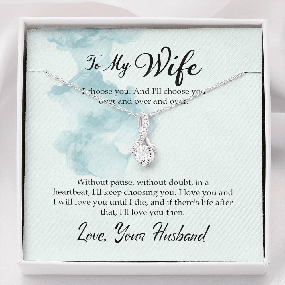 Alluring Beauty Necklace for Wife Luxury Box Personalized Birthday Gift for Her Valentines Anniversary Gifts To My Wife Necklace with message card from Husband Crystal Silver Necklaces for Women