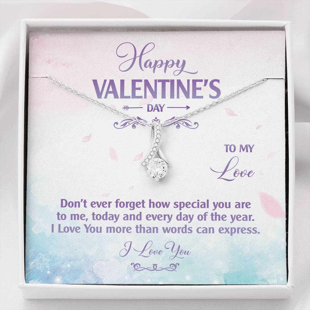 Necklace Gift For Girlfriend On Valentines Day Ribbon Charm Pendent From Boyfriend