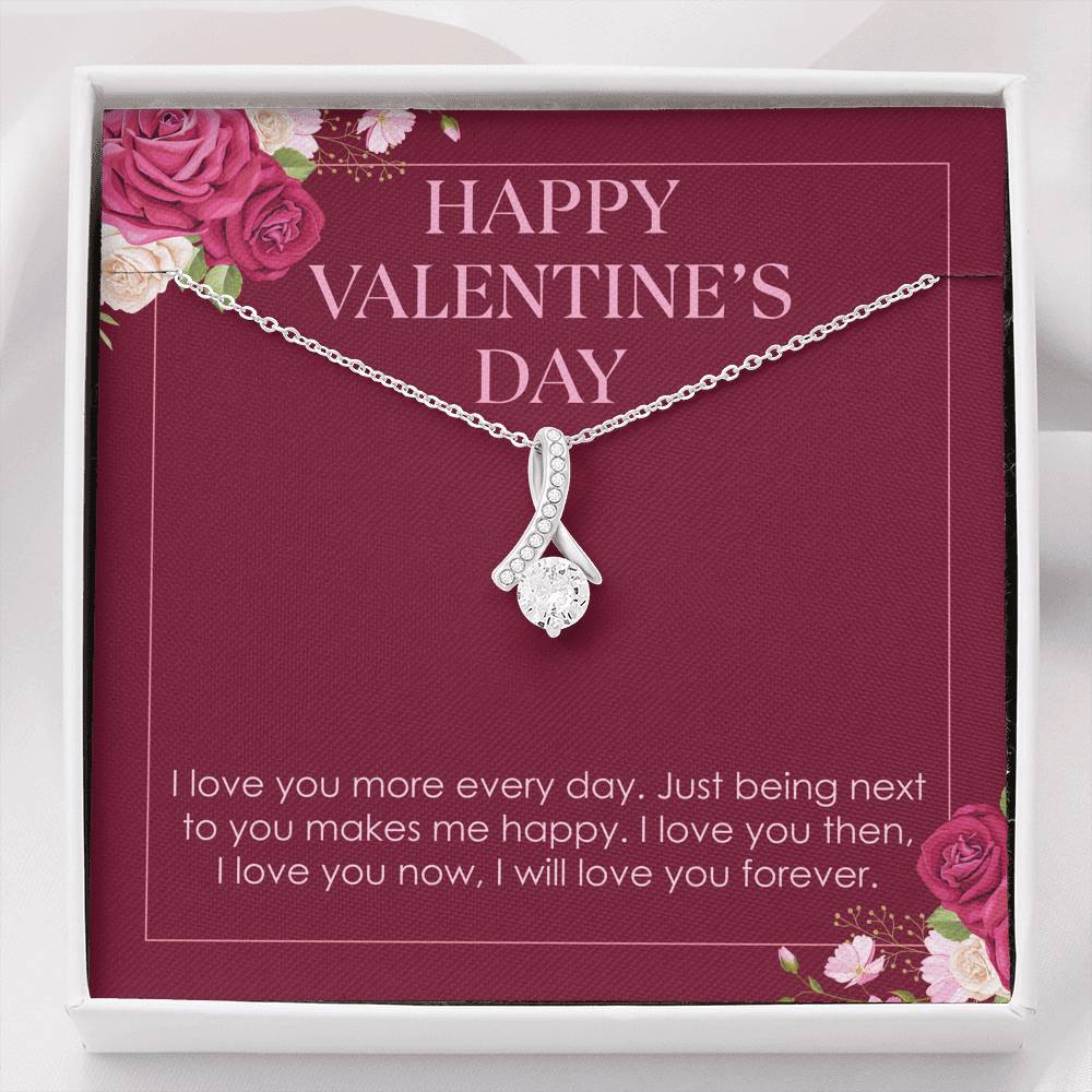 Gift For Wife Petite ribbon Necklace Custom Raw Birthstone Pendent On Valentines Day