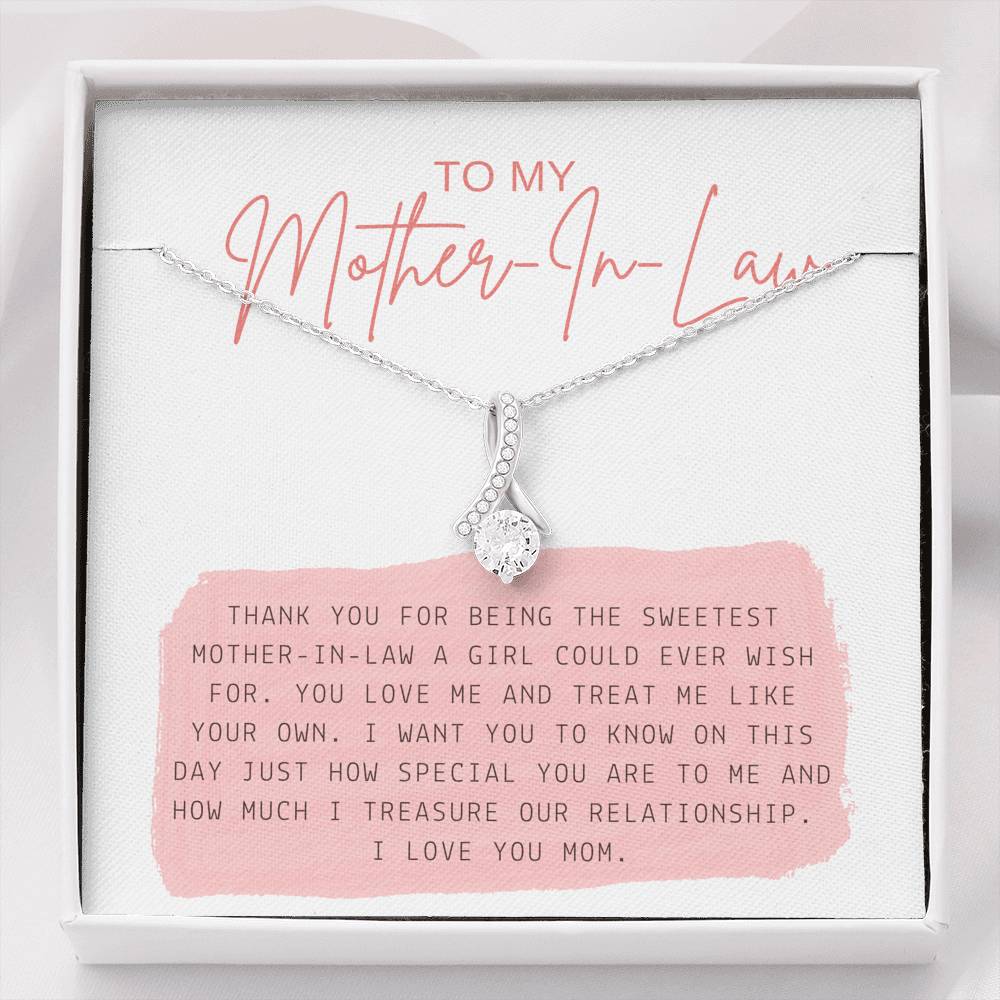 Mother's Day Necklace To My Groom's Mom Petite Ribbon Pendent From Bride Girlfriend On Her Birthday Gift