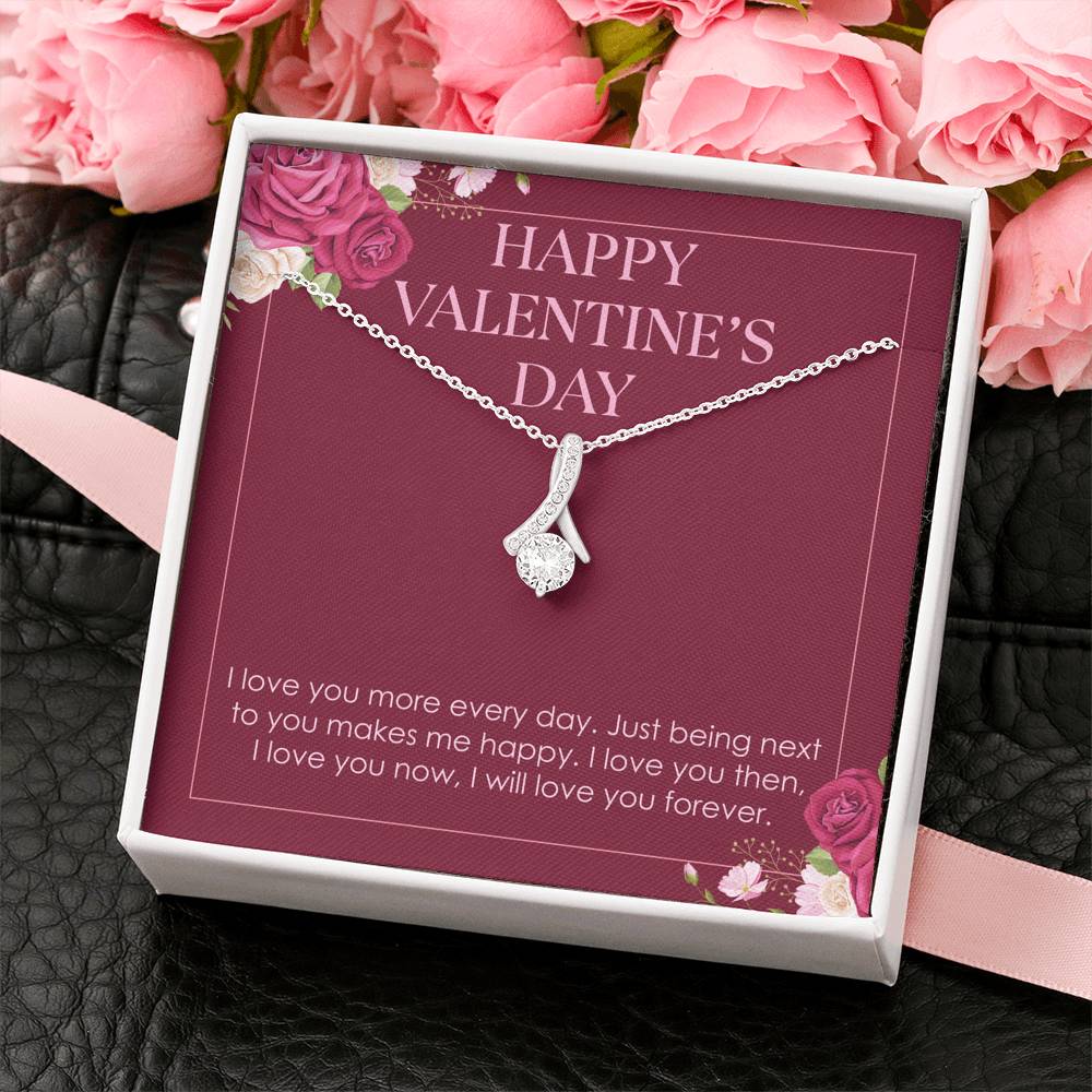 Gift For Wife Petite ribbon Necklace Custom Raw Birthstone Pendent On Valentines Day