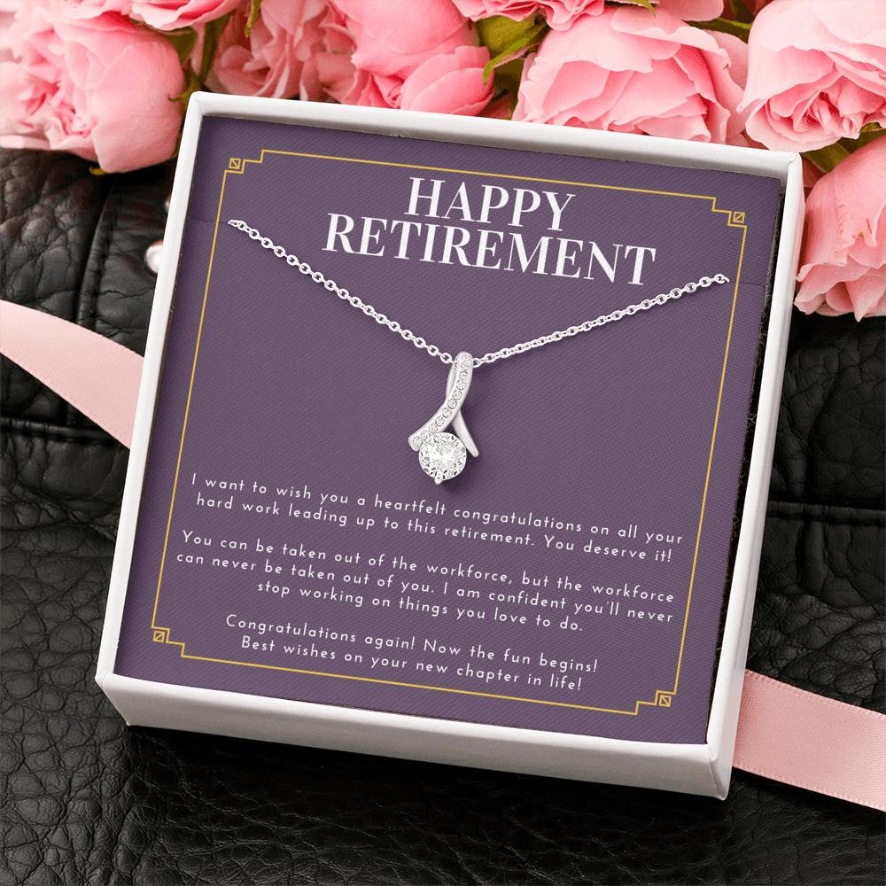 Personalized Necklace Gift For Women Petite Ribbon Pendent For Boss Colleague Employee On Retirement Ceremony