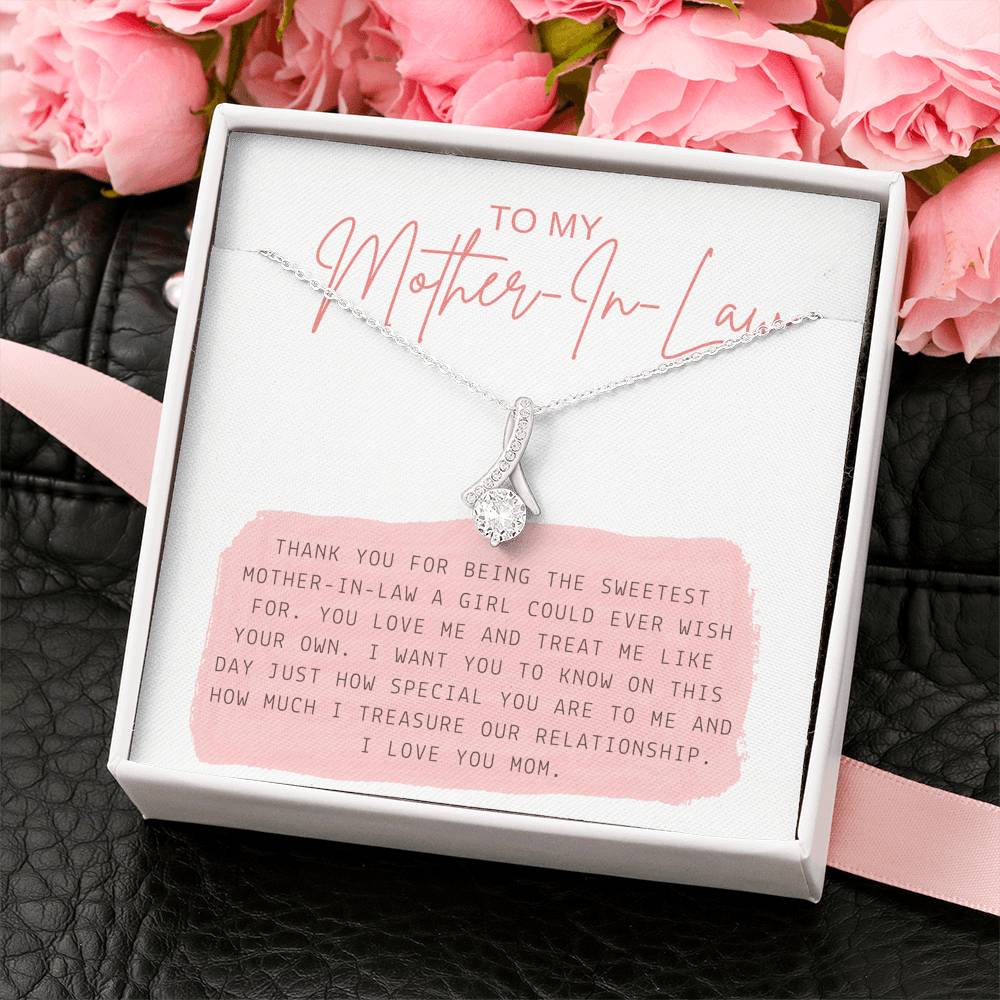 Mother's Day Necklace To My Groom's Mom Petite Ribbon Pendent From Bride Girlfriend On Her Birthday Gift