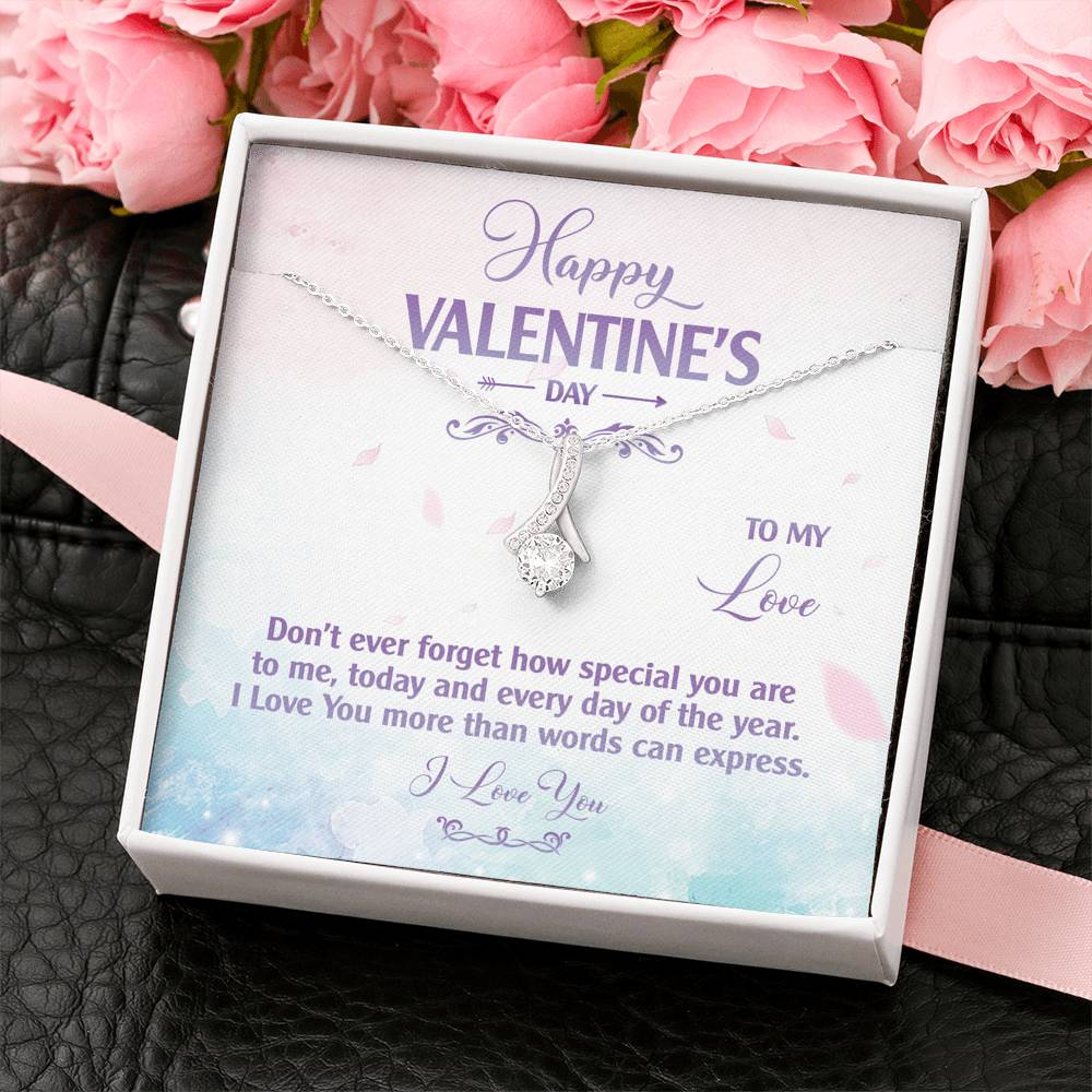 Necklace Gift For Girlfriend On Valentines Day Ribbon Charm Pendent From Boyfriend