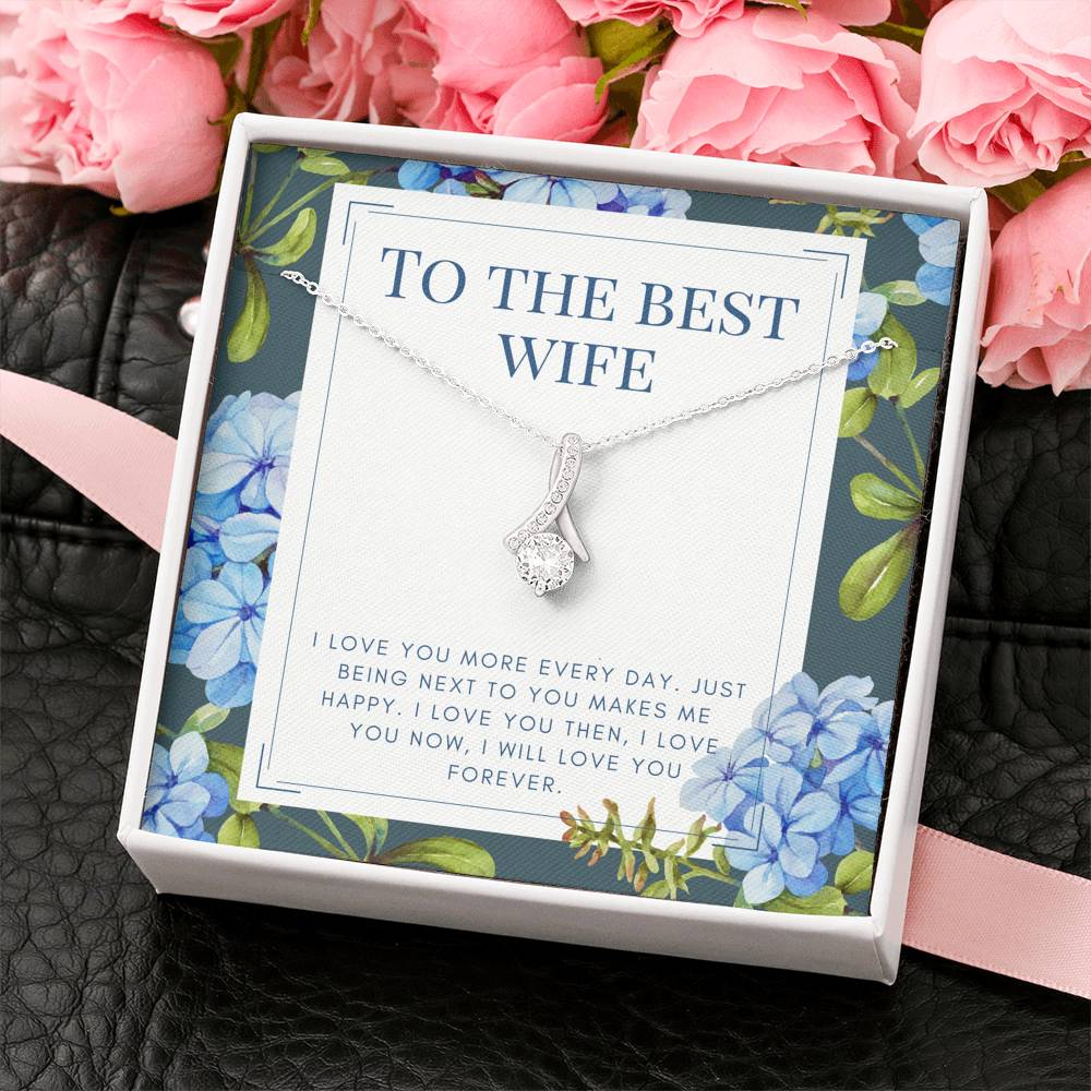 Personalized Necklace Gift To My Best Wife Petite Ribbon Pendent On Her Birthday Wedding Anniversary Gift From Husband