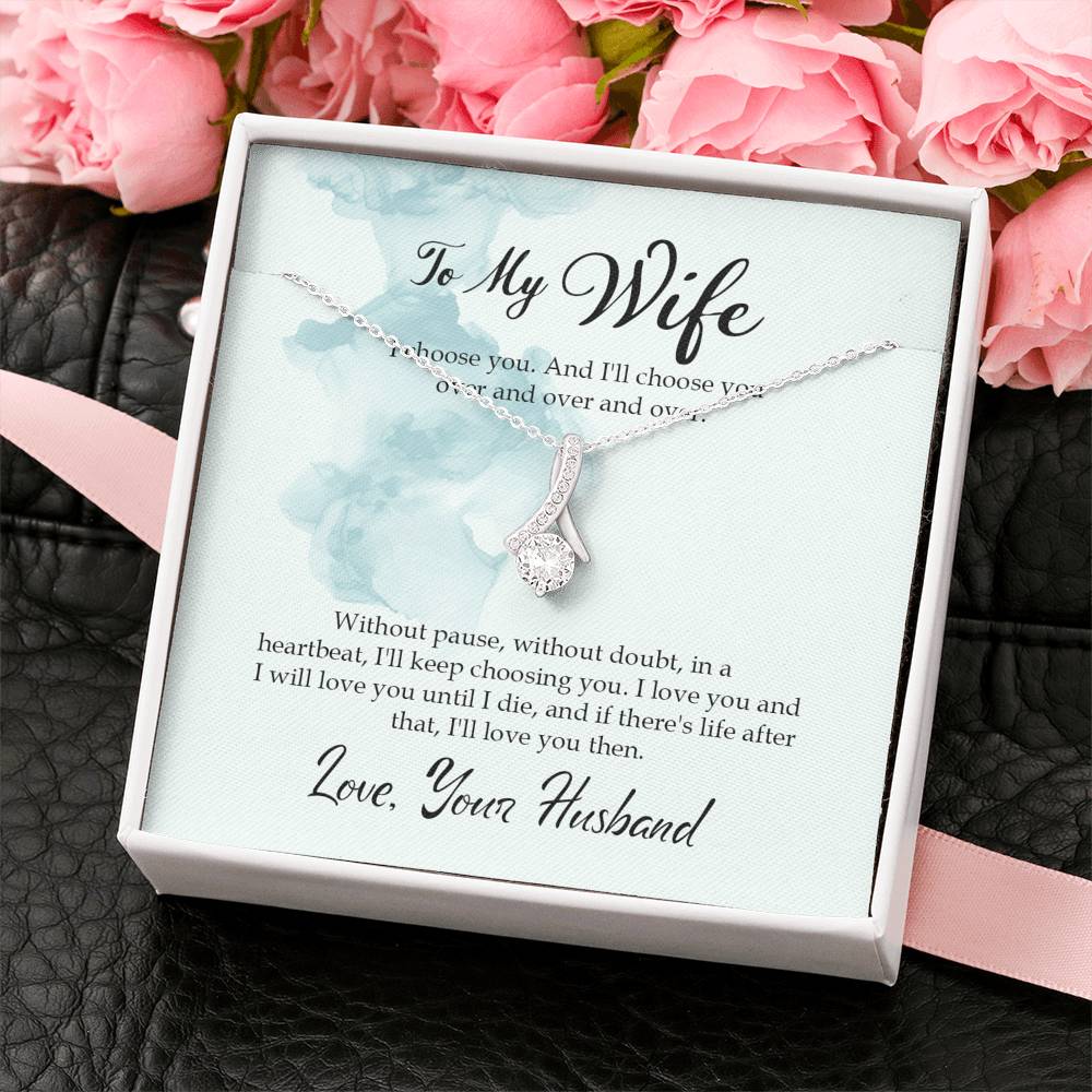 Alluring Beauty Necklace for Wife Luxury Box Personalized Birthday Gift for Her Valentines Anniversary Gifts To My Wife Necklace with message card from Husband Crystal Silver Necklaces for Women