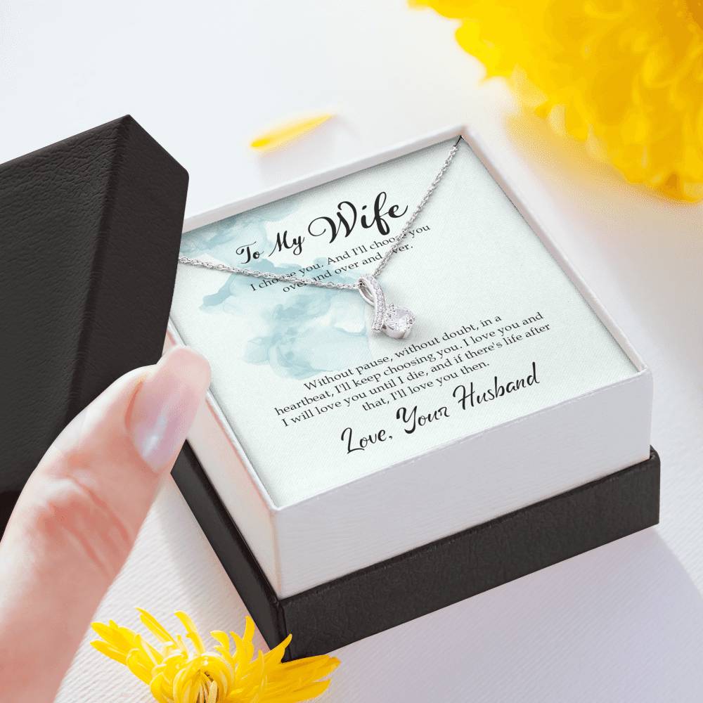 Alluring Beauty Necklace for Wife Luxury Box Personalized Birthday Gift for Her Valentines Anniversary Gifts To My Wife Necklace with message card from Husband Crystal Silver Necklaces for Women