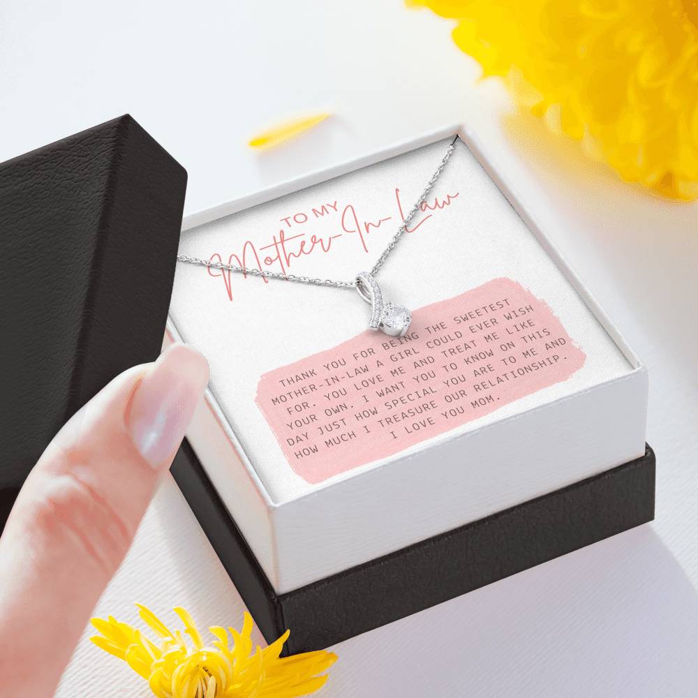 Mother's Day Necklace To My Groom's Mom Petite Ribbon Pendent From Bride Girlfriend On Her Birthday Gift
