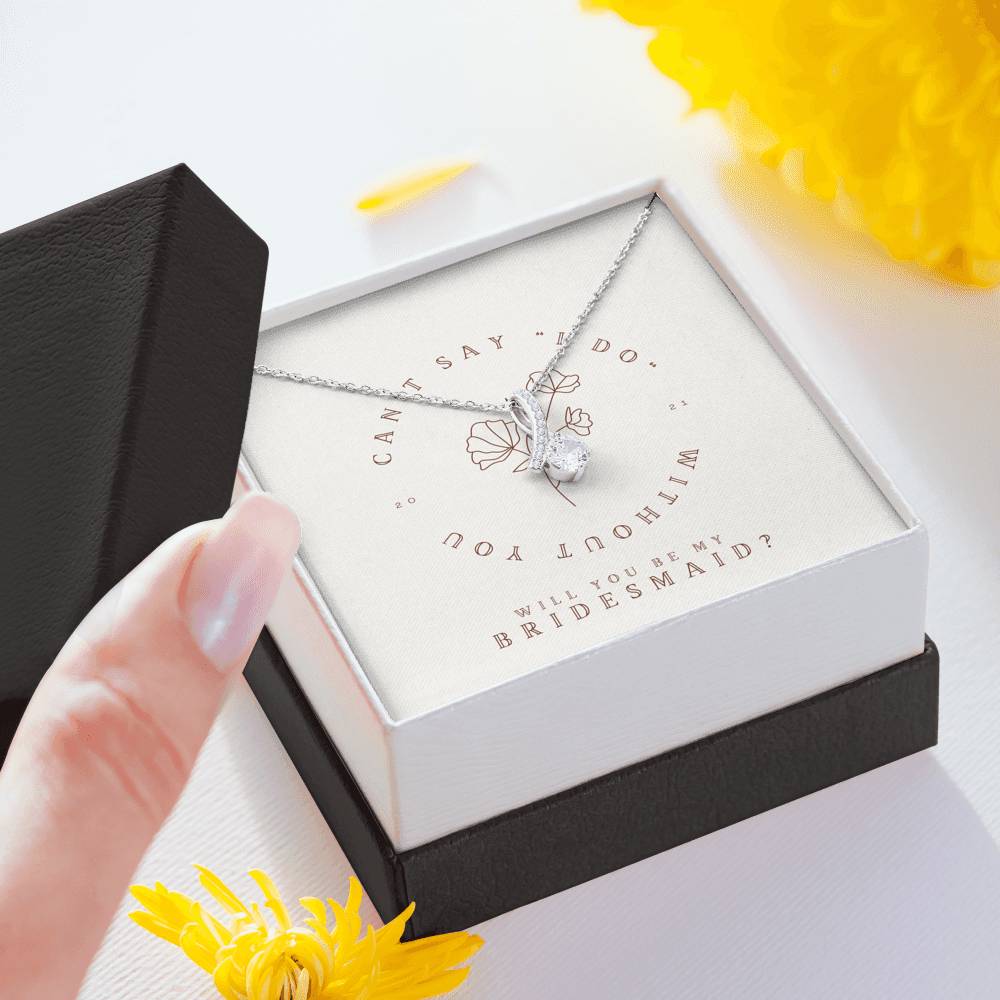Necklace Gift For Bridesmaid Petite Ribbon Pendent From Bride On Her Initial Shower