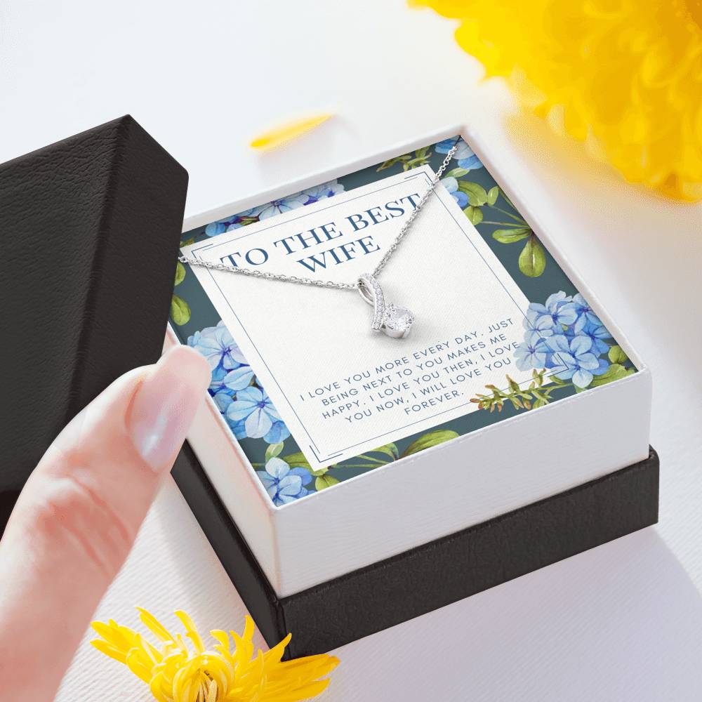Personalized Necklace Gift To My Best Wife Petite Ribbon Pendent On Her Birthday Wedding Anniversary Gift From Husband