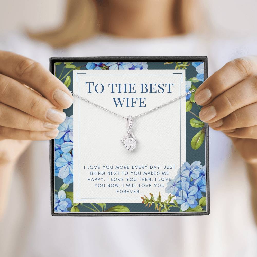 Personalized Necklace Gift To My Best Wife Petite Ribbon Pendent On Her Birthday Wedding Anniversary Gift From Husband