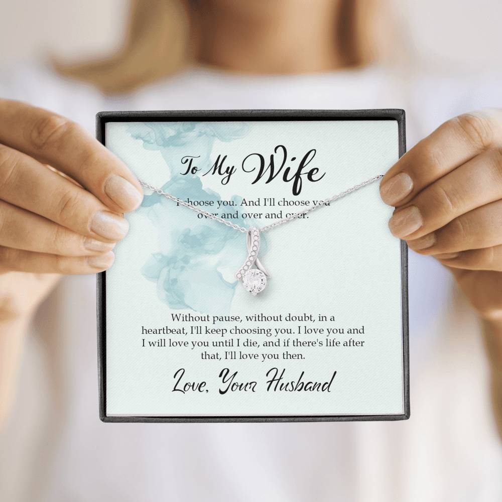 Alluring Beauty Necklace for Wife Luxury Box Personalized Birthday Gift for Her Valentines Anniversary Gifts To My Wife Necklace with message card from Husband Crystal Silver Necklaces for Women
