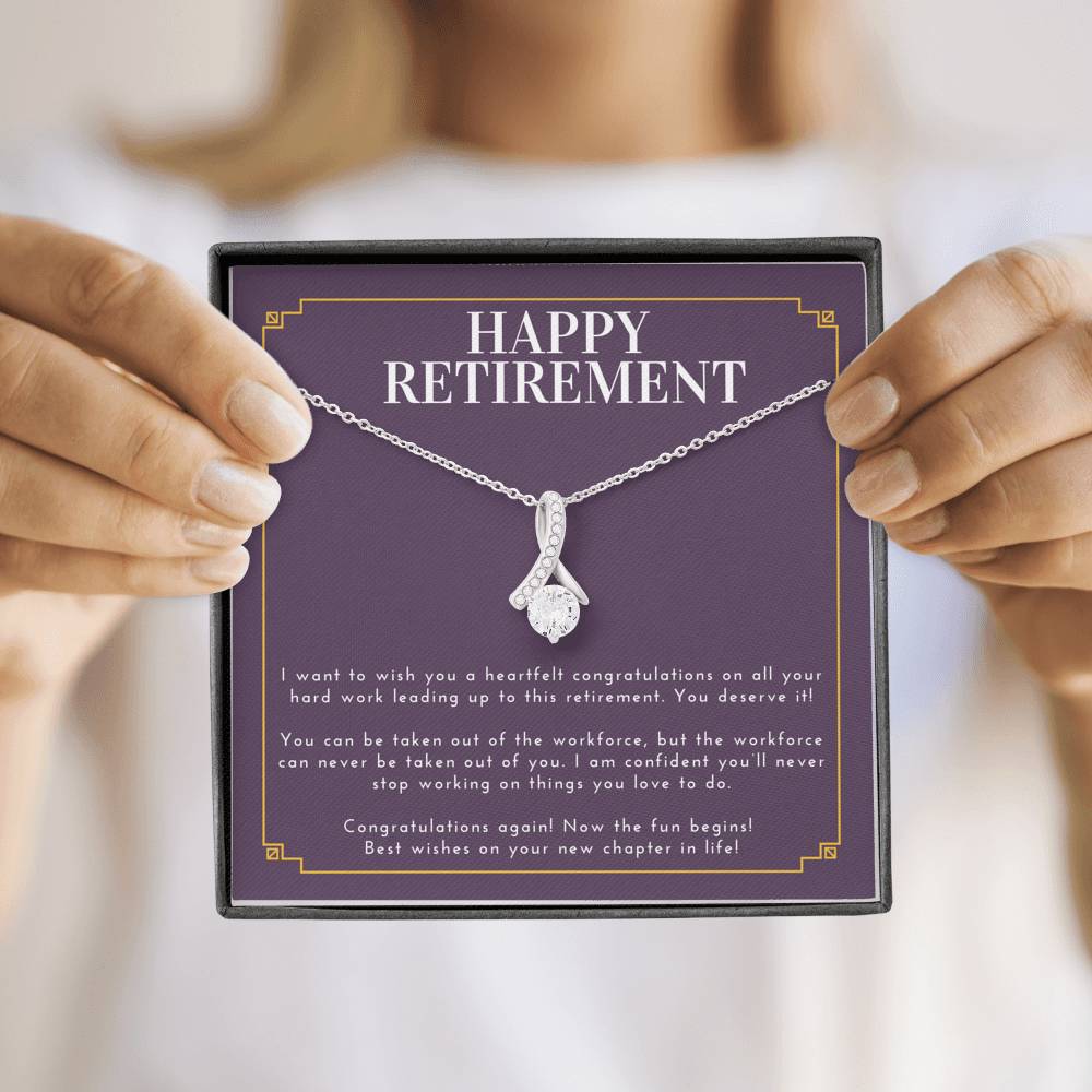 Personalized Necklace Gift For Women Petite Ribbon Pendent For Boss Colleague Employee On Retirement Ceremony