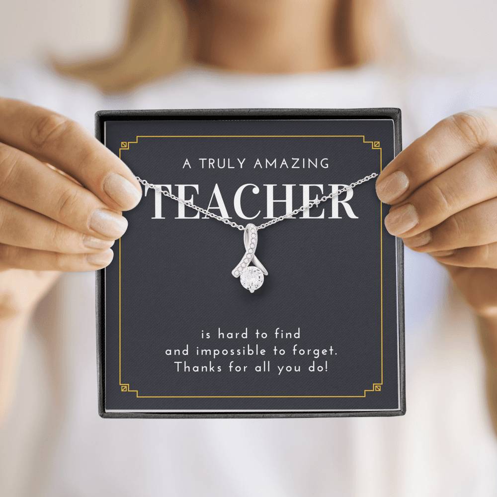 Valentine's Day Necklace Gift To My Special Teacher Charm Ribbon Pendent
