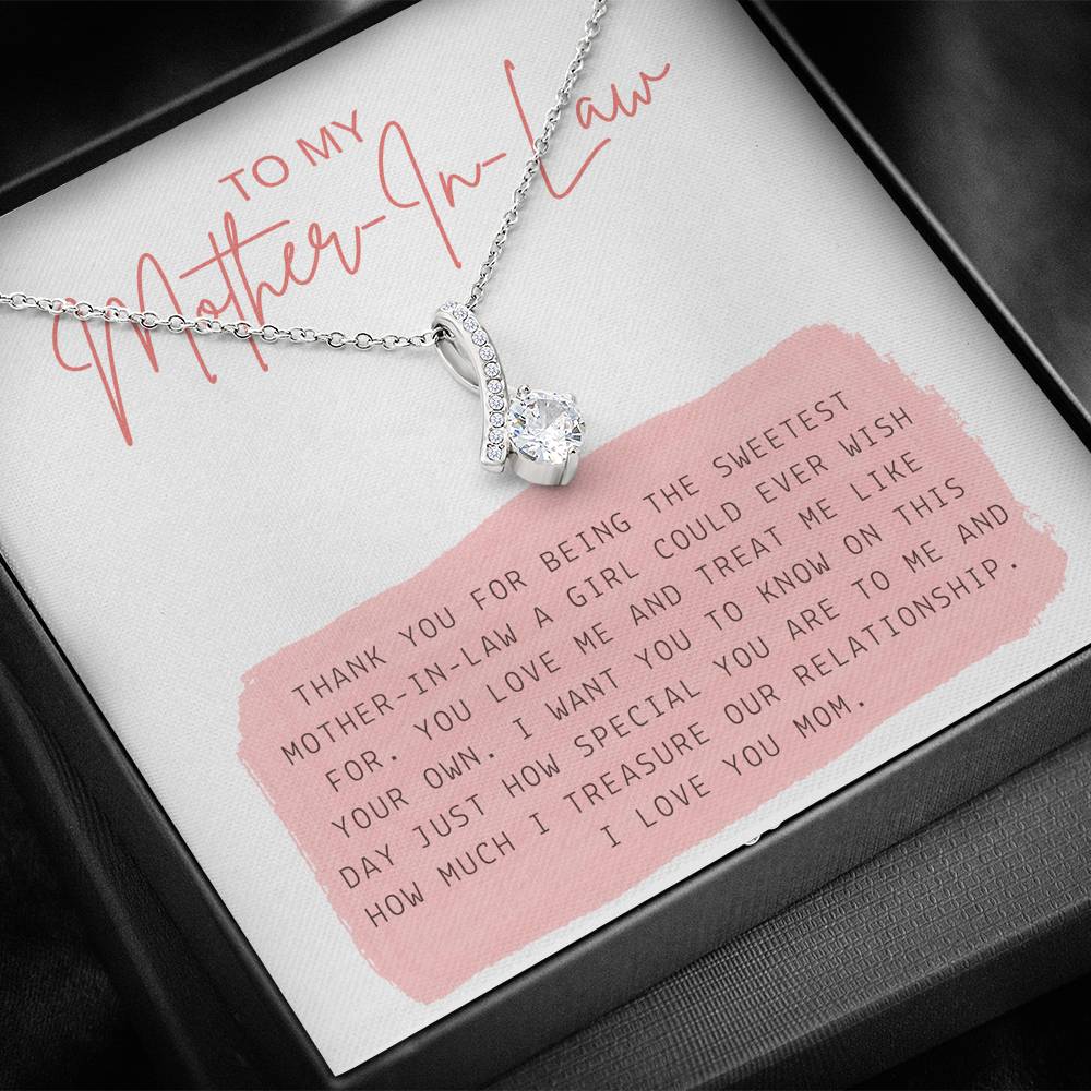 Mother's Day Necklace To My Groom's Mom Petite Ribbon Pendent From Bride Girlfriend On Her Birthday Gift