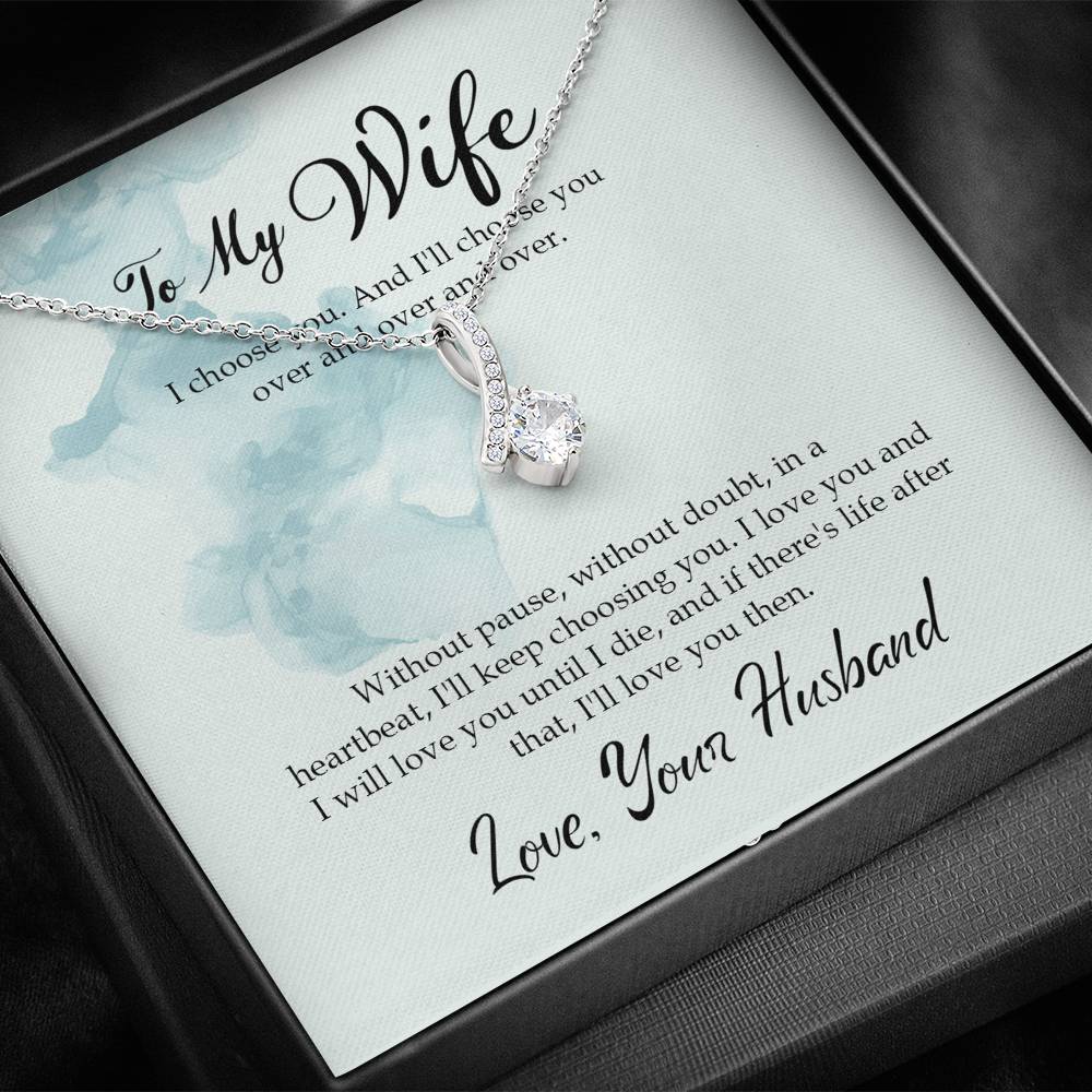 Alluring Beauty Necklace for Wife Luxury Box Personalized Birthday Gift for Her Valentines Anniversary Gifts To My Wife Necklace with message card from Husband Crystal Silver Necklaces for Women