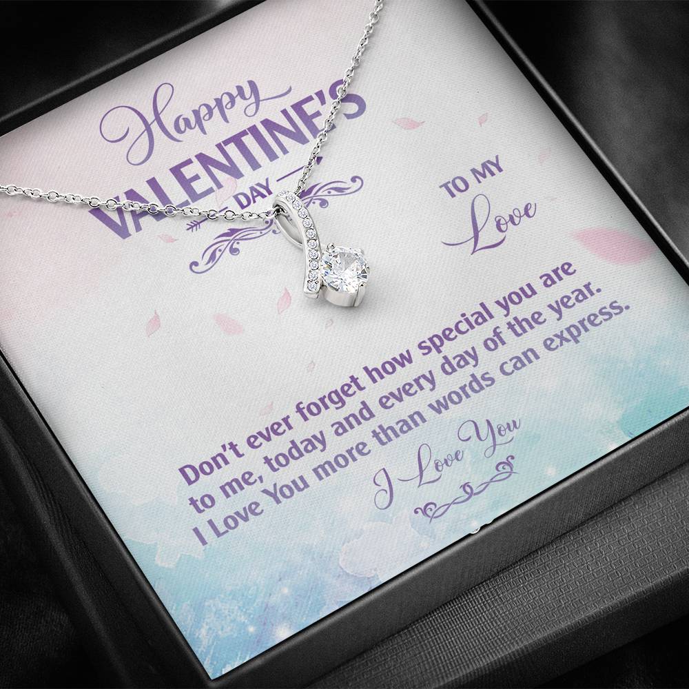 Necklace Gift For Girlfriend On Valentines Day Ribbon Charm Pendent From Boyfriend