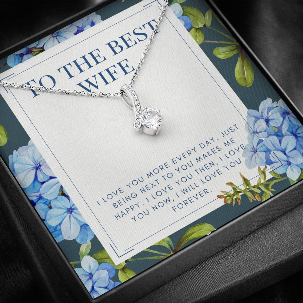 Personalized Necklace Gift To My Best Wife Petite Ribbon Pendent On Her Birthday Wedding Anniversary Gift From Husband