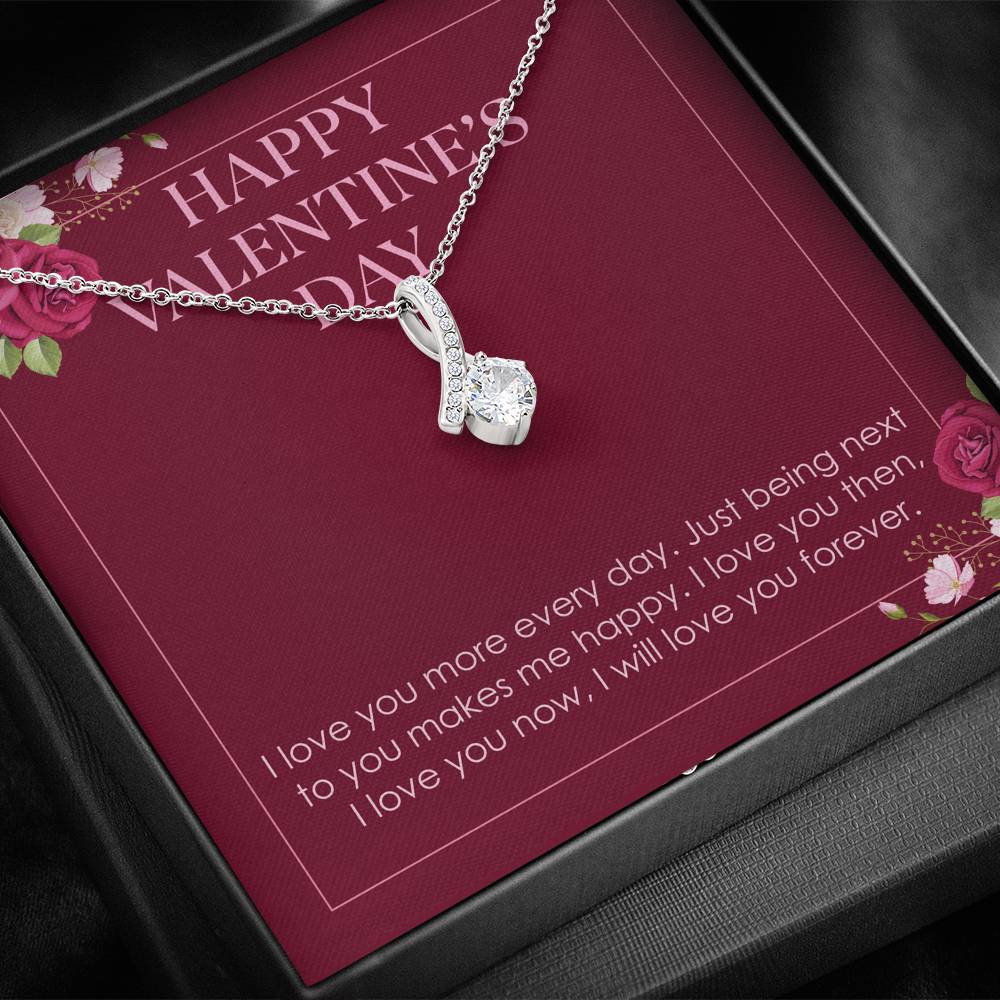 Gift For Wife Petite ribbon Necklace Custom Raw Birthstone Pendent On Valentines Day