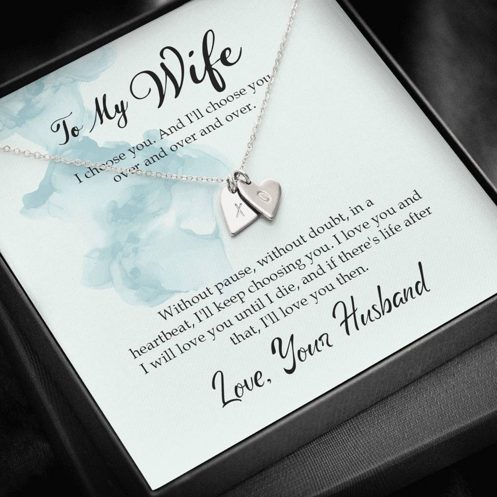 Valentines Gift Heart Necklace For Her Personalized for Wife From Husband Engagement Anniversary  Birthday For Women Personalized Custom Message Card