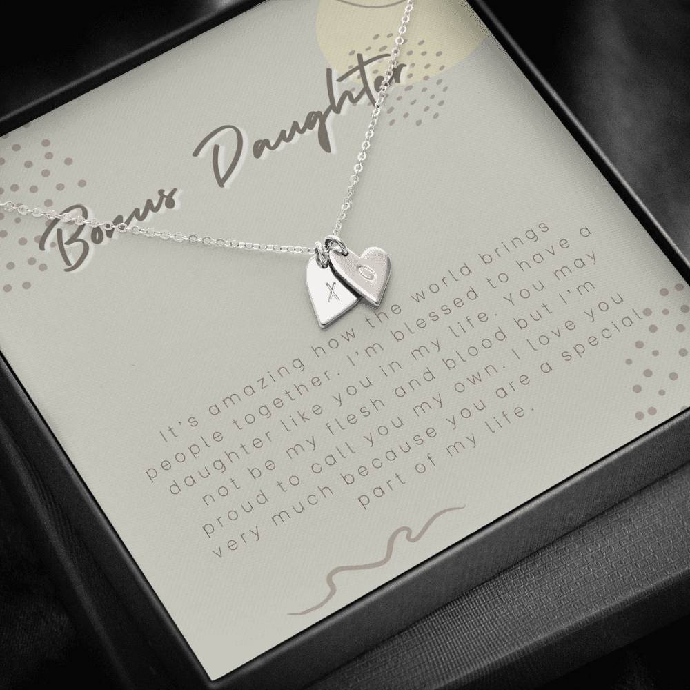 Gift for Bonus Daughter, Personalized Gift Necklace for Bonus Daughter, Heart Necklace for Stepdaughter, Adopted Daughter, Foster Daughter