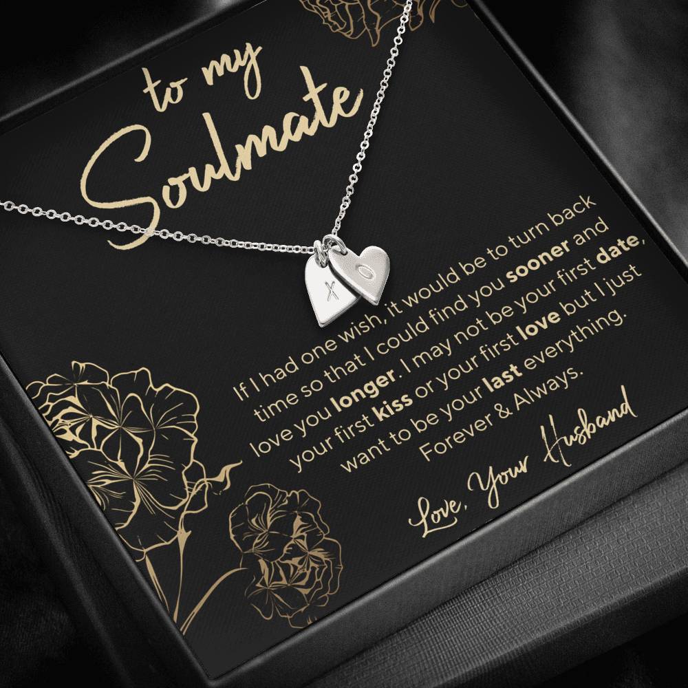 Personalized Necklace, Soulmate Necklace, Initials Necklace, Valentine Day Gift for Her, Pendant Necklace Wife, Gift for Girlfriend, Personalized Message Card
