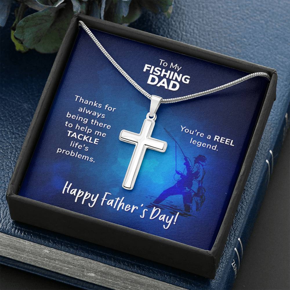 To My Fishing Dad. Thanks for always being there Cross Necklace Template