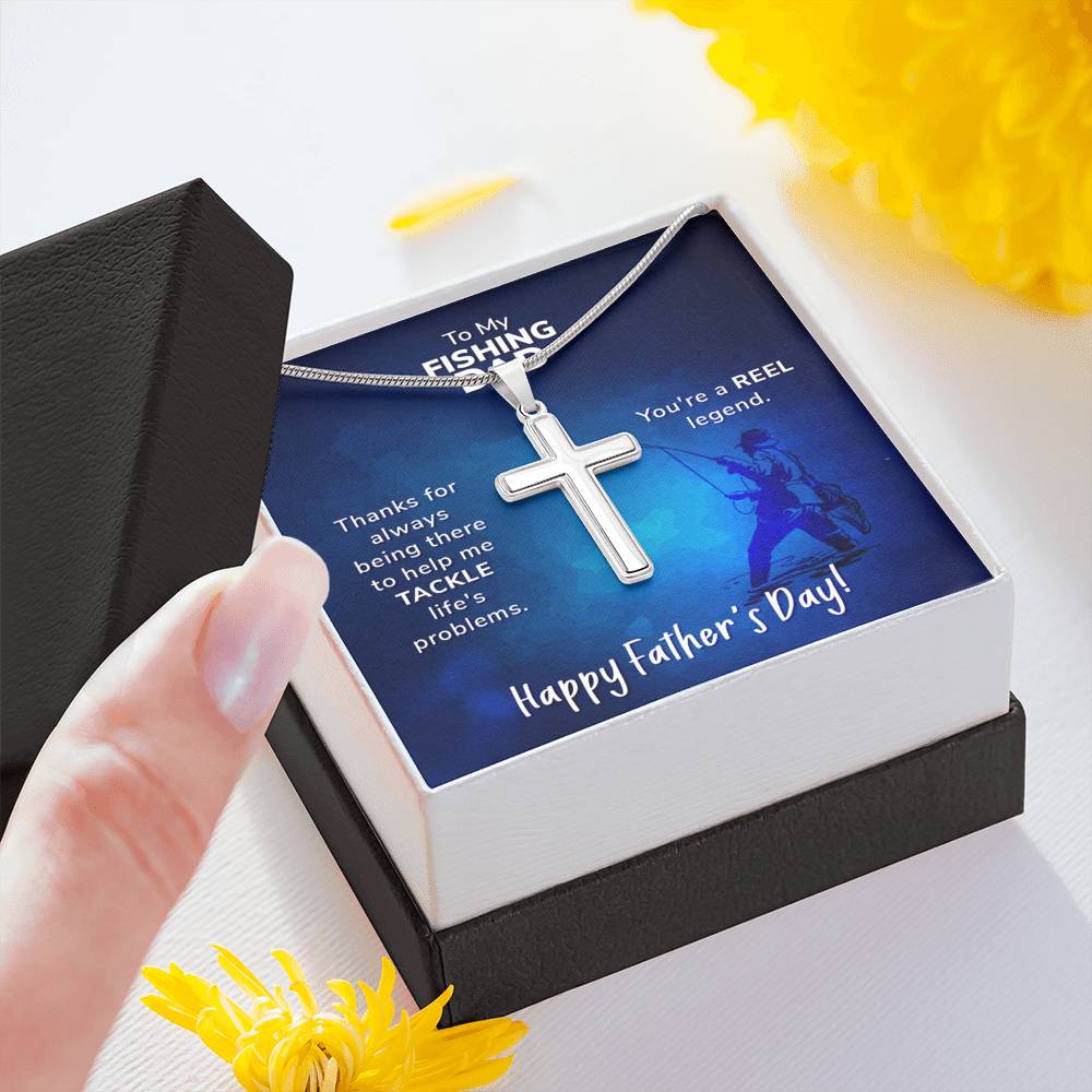 To My Fishing Dad. Thanks for always being there Cross Necklace Template