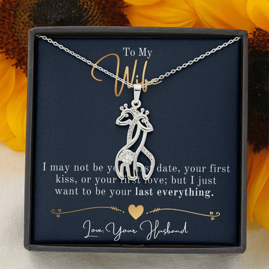 Personalized Necklace, Giraffes Necklace, Valentine Day Gift for Her, Pendant Necklace Wife, Gift for Girlfriend, Personalized Message Card
