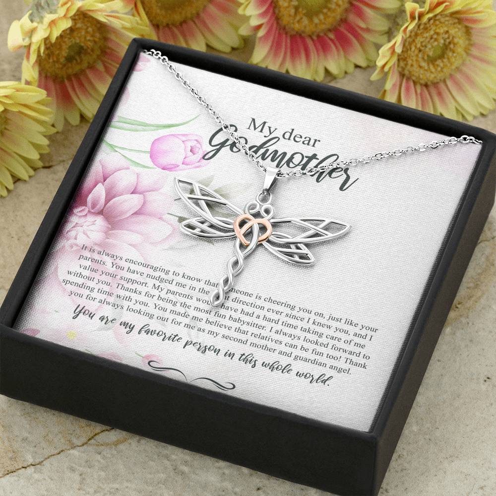 Best Gift for Godmother Necklace Silver Jewelry for Valentines Birthday Gift DragonflyDreamHearts Necklace for Women with Message  Card