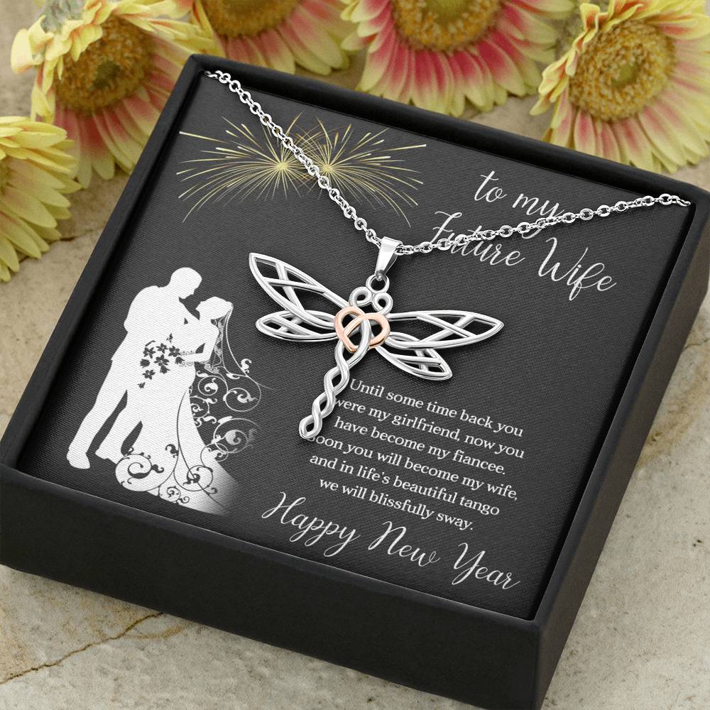 To My Future Wife Necklace for Women Personalized Birthday Anniversary Valentines Engagement Gift Dragonfly Necklace with Message Card from Husband Silver Jewelry for Women