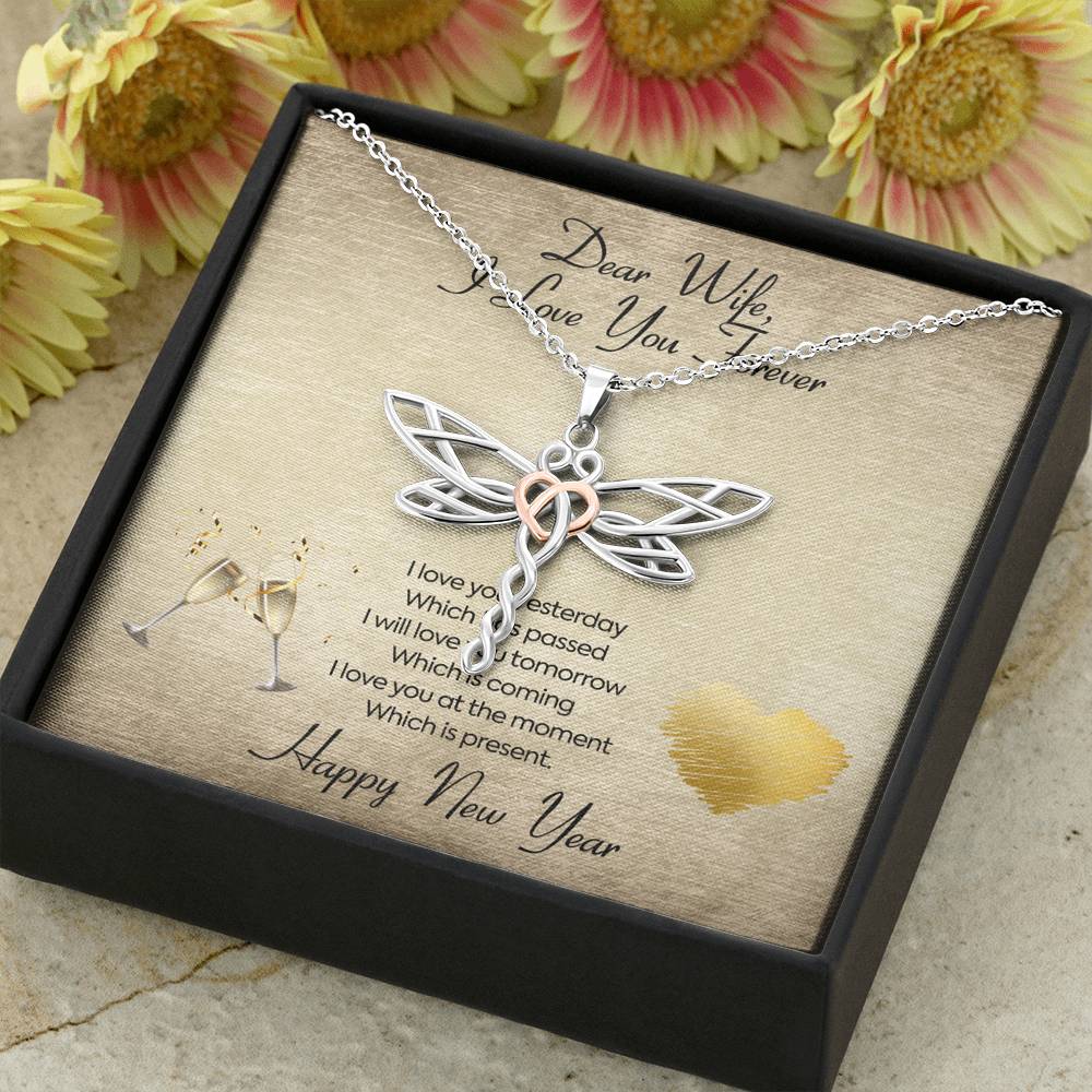 Personalized To My Wife Necklace for Her Birthday Valentines Anniversary Gift to my Wife Dragonfly Hearts Necklace for Women with Message  Card
