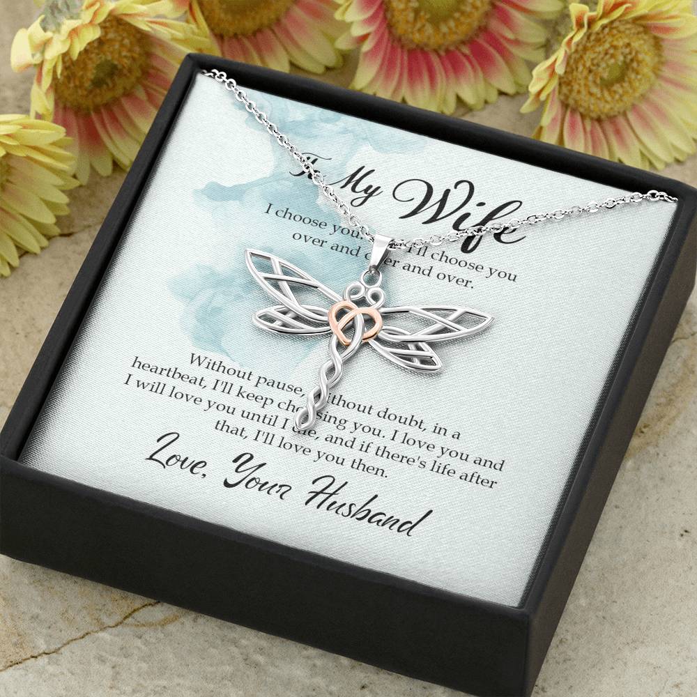 Dragonfly Necklace Gift For Wife Birthday Valentine's Day Engagement Anniversary  For Women Personalized Love Notes POD Message Card