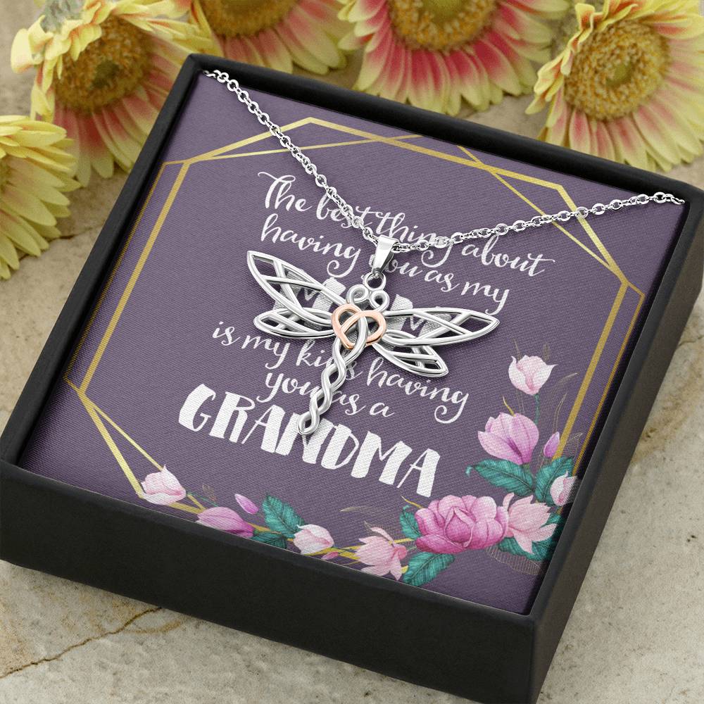 Grandma Dragonfly Necklace, Necklace Personalized Gifts Birthday Gift Custom Necklace for Mom Necklaces for Women Flower Jewelry Mothers Day Gift