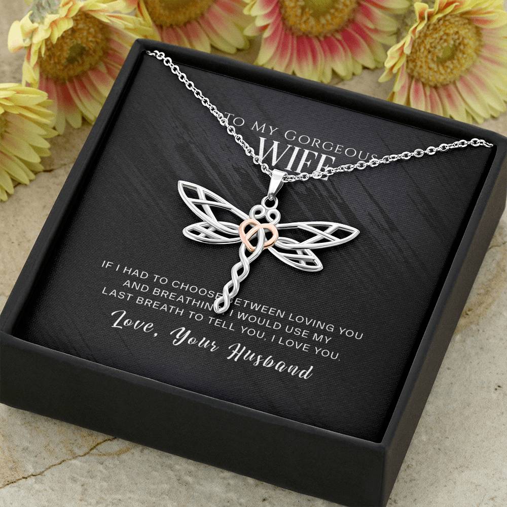 Personalized To My Wife Necklace  for Her Birthday Valentines Anniversary Gift for Wife Dragonfly Silver Necklace for Women with Message  Card