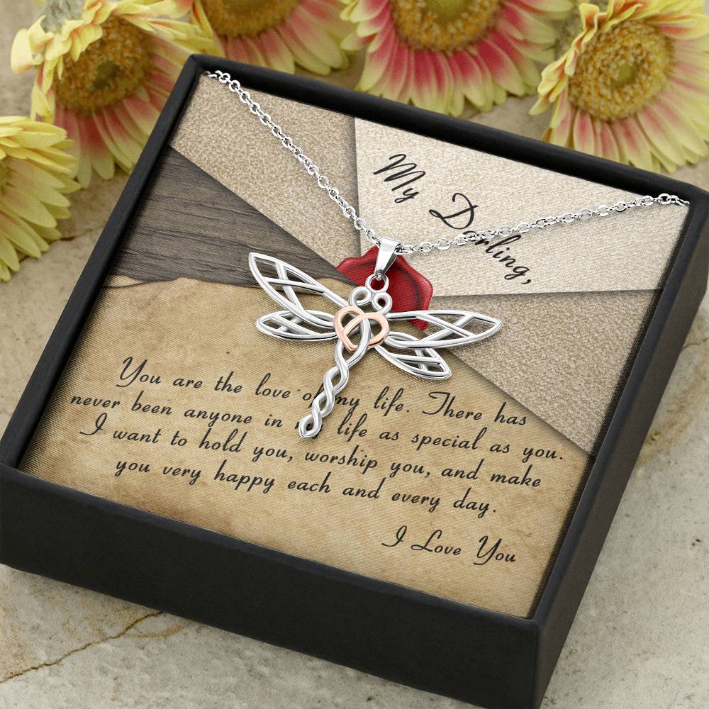 Personalized Girlfriend Wife Necklace  for Her Valentines Birthday Anniversary Gift Dragonfly Hearts Necklace for Women with Message  Card