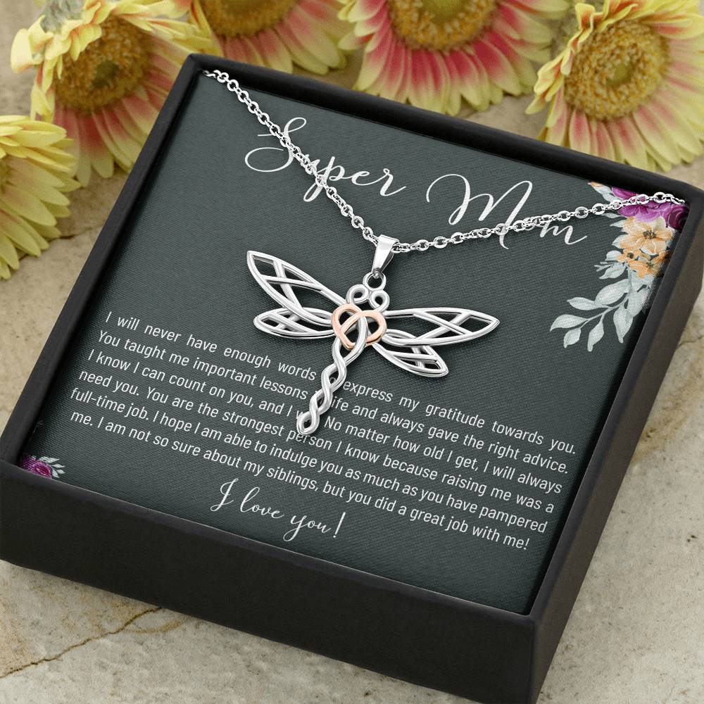 Personalized Gift Necklace for Her Birthday Mother's Day Valentines Dragonfly Dreams Heart Necklaces for Women with Message  Card