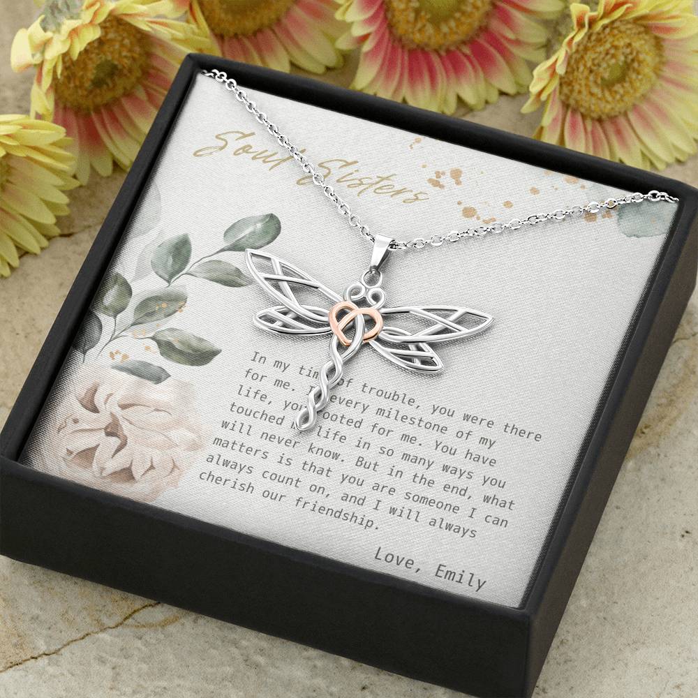 Gift To My Soul Sister On Her Birthday Engagement Gift Pendent Forever Love Bond Dragonfly Necklace