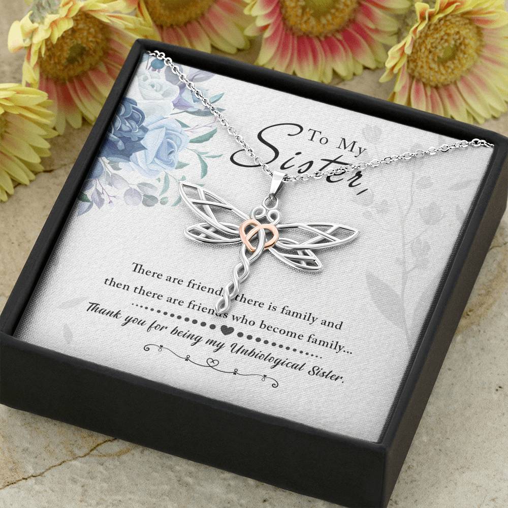 Personalized Custom Sister Necklace  for Her Valentines Birthday Anniversary Gift Dragonfly Hearts Necklace for Women with Message  Card