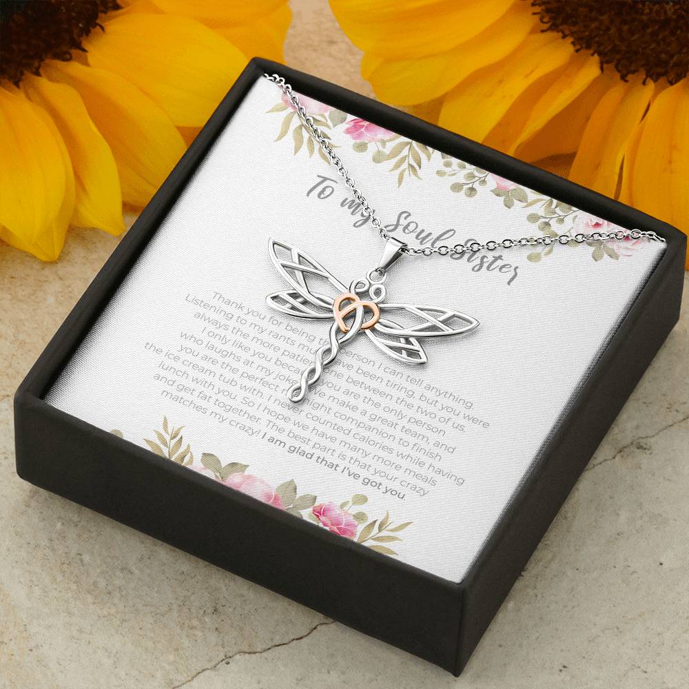 Personalized To my Soul Sister Necklace for Her Valentines Birthday Gift Dragonfly Dream Necklace for Women with Message  Card