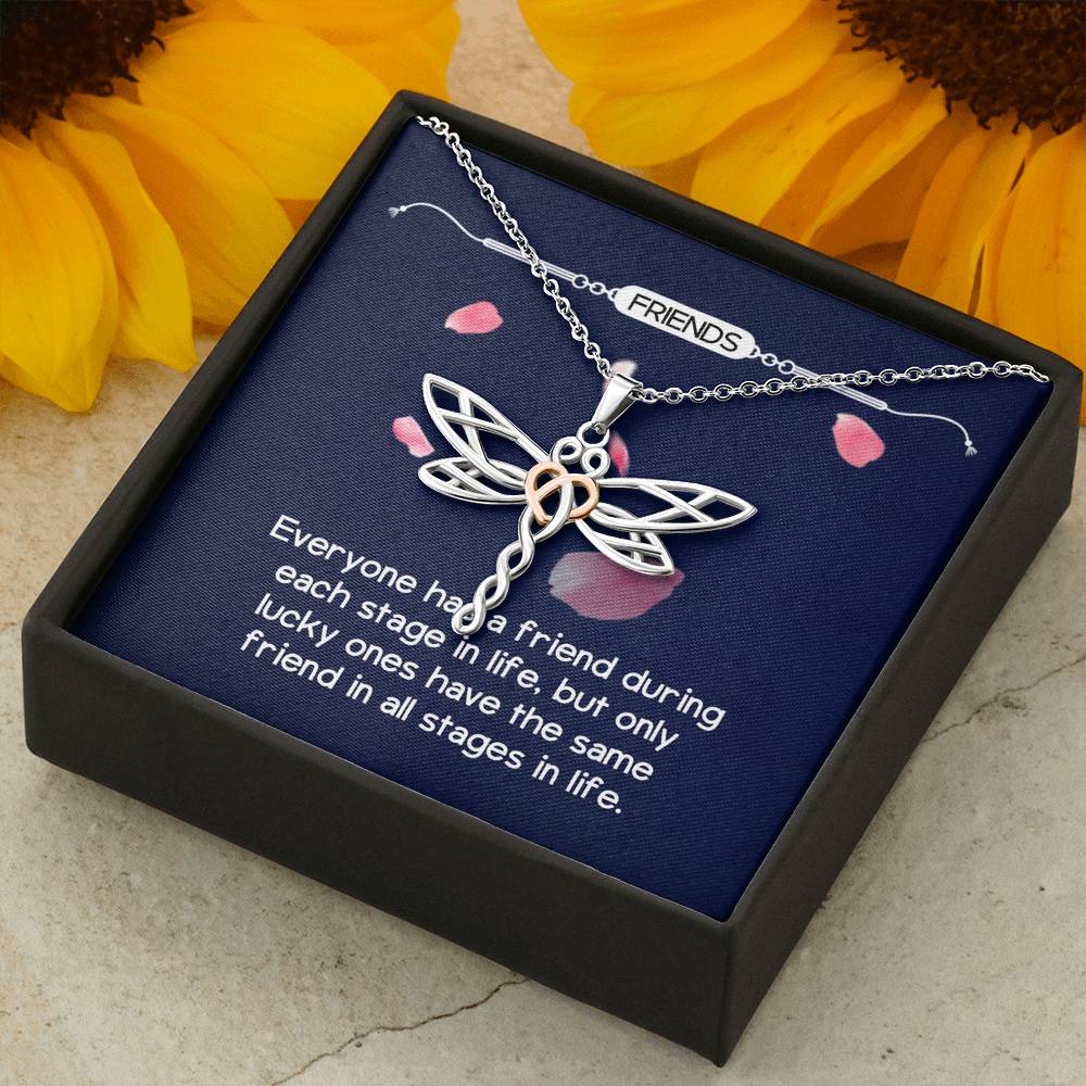 Personalized BFF Bestfriend Necklace  for Her Valentines Birthday Anniversary Gift Dragonfly Dream Necklace for Women with Message  Card