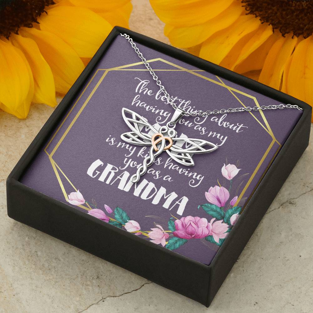 Grandma Dragonfly Necklace, Necklace Personalized Gifts Birthday Gift Custom Necklace for Mom Necklaces for Women Flower Jewelry Mothers Day Gift