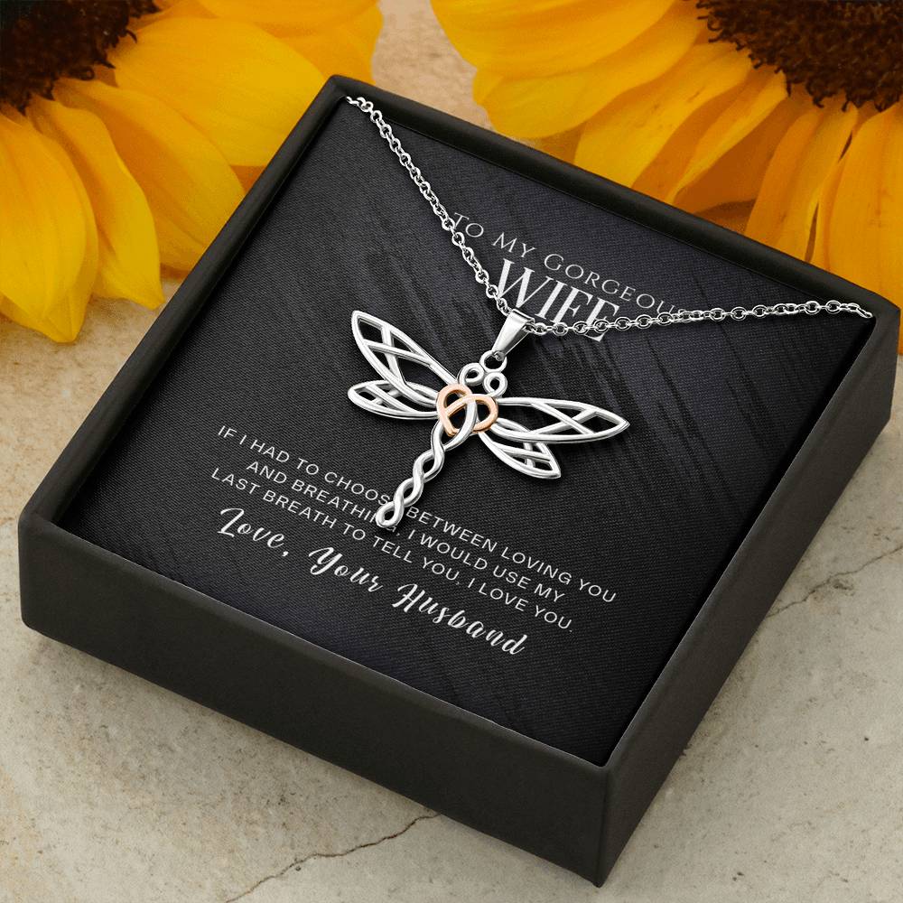 Personalized To My Wife Necklace  for Her Birthday Valentines Anniversary Gift for Wife Dragonfly Silver Necklace for Women with Message  Card
