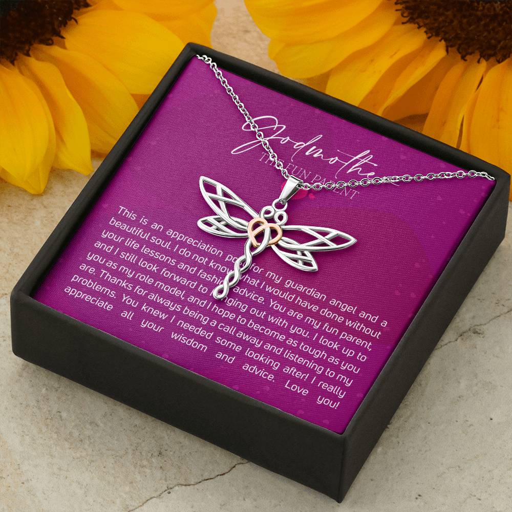 Best Gift for Godmother Necklace Silver Jewelry for Valentines Birthday Gift DragonflyDreamHearts Necklace for Women with Message  Card