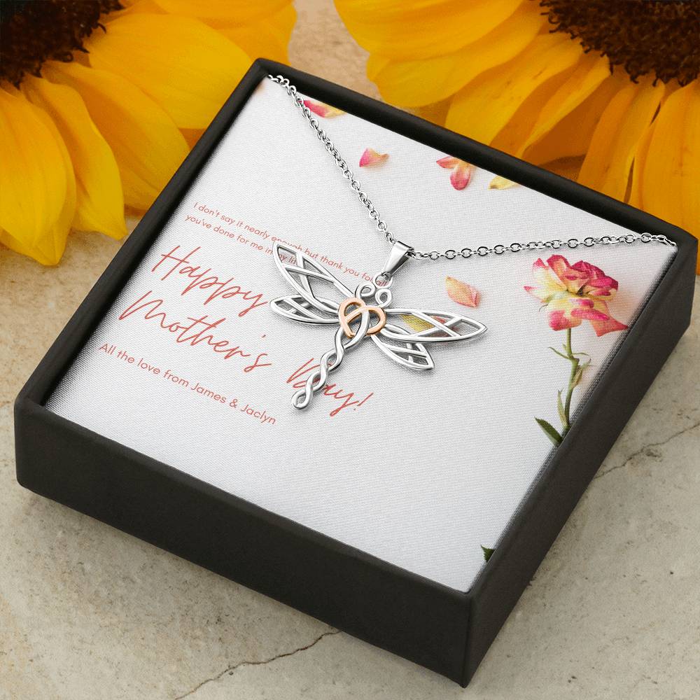 Personalized Gift Mom Necklace for Her Birthday Valentines Mother's Day Dragonfly Dreams Necklaces for Women with Message  Card