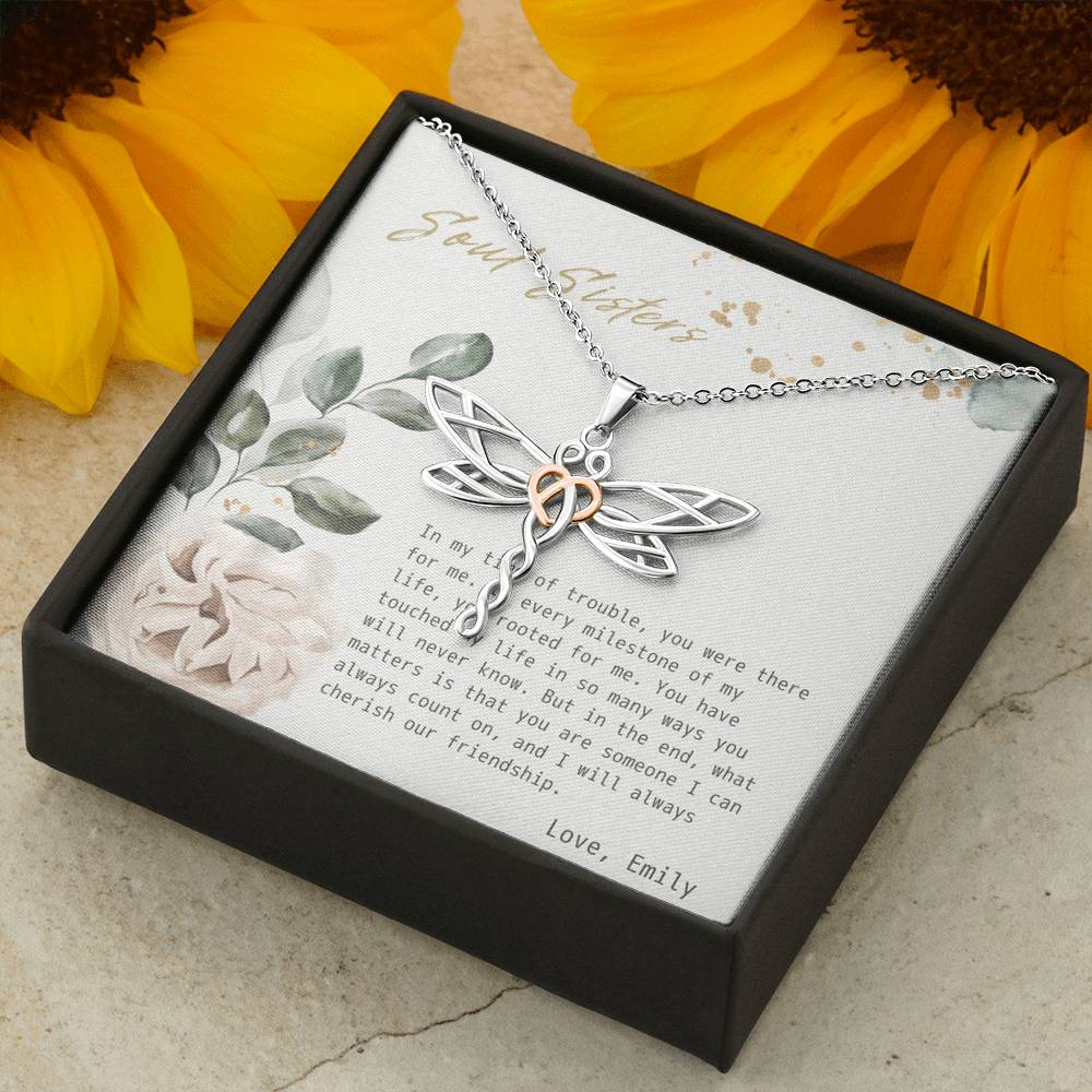 Gift To My Soul Sister On Her Birthday Engagement Gift Pendent Forever Love Bond Dragonfly Necklace